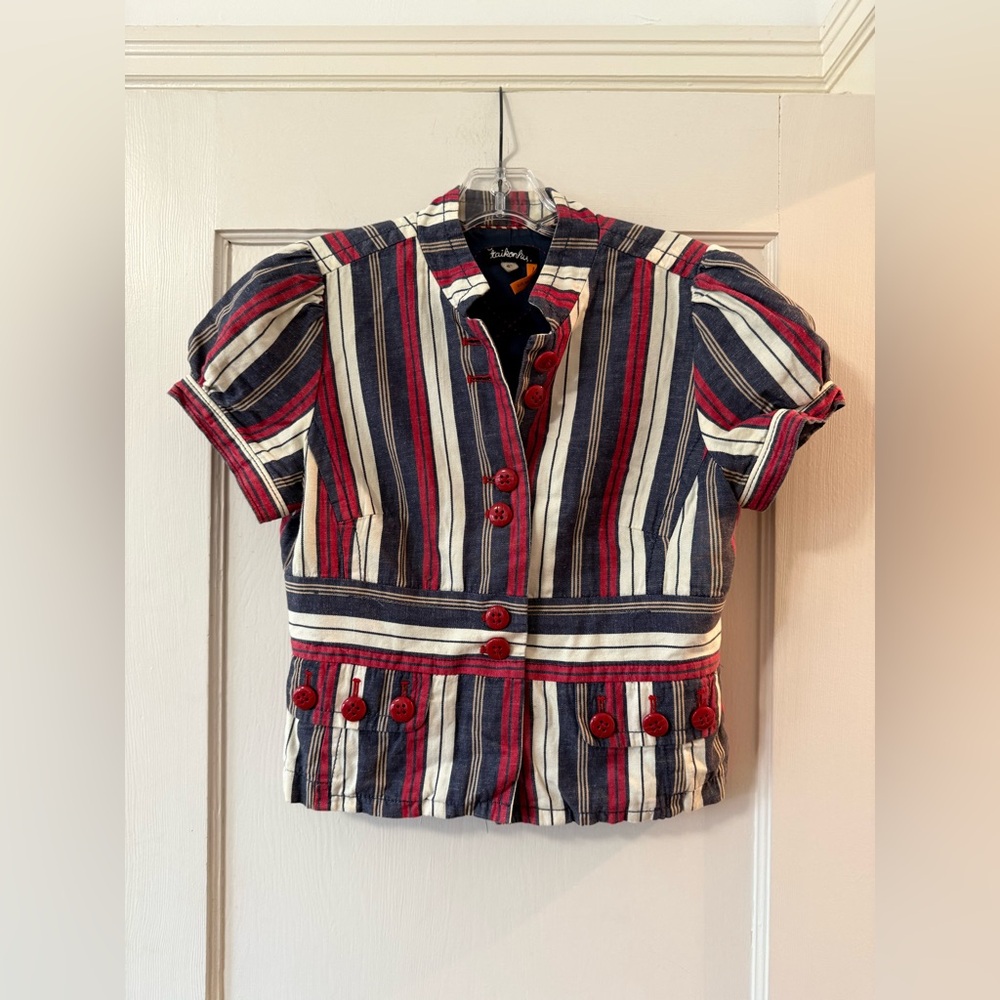 Anthropologie | Taikonhu Vintage Striped Puff Sleeve Crop Jacket - Sz XS